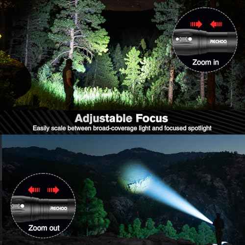 RECHOO LED Flashlight 2 Pack, Tactical Flashlights High Lumens with 3 Modes, Pocket Small Flash Light, Waterproof Zoomable Flashlights for Home Emergency, Camping Essentials (Battery Included)
