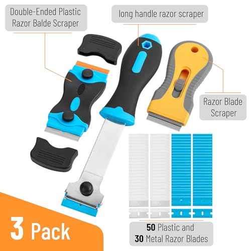 Bates- Razor Blade Scraper Set, 3 Pack, Razor Scraper Set with Extra 50 Plastic & 30 Metal Blades, Window Scraper Tool, Paint Scraper Tool
