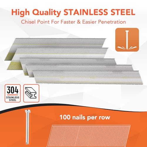 PINOZE Stainless Steel 15 Gauge Angled Finish Nails 34-Degree Assorted Sizes 900-Pack