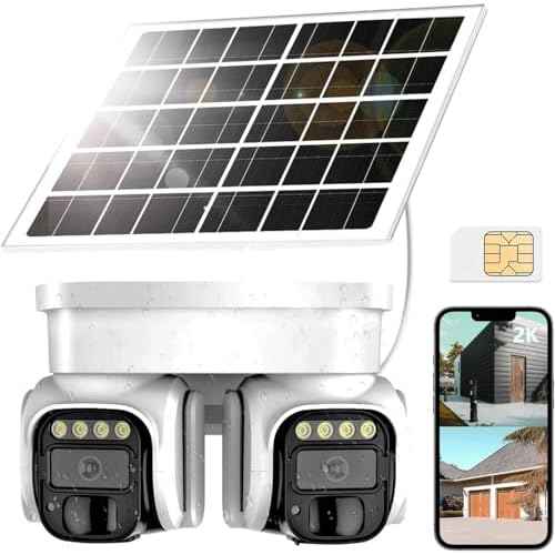 No WiFi Security Camera, 4G LTE Cellular Security Camera, 2K Solar Cellular Cam HD Dual Lens 360¡Æ Pan Tilt, Color Night Vision, PIR Motion Detection, IP66 Waterproof Installed SIM (WHITE, DUAL)