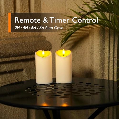Homemory Ivory White 6x3 Inch Waterproof Flameless LED Candles with Remote & Timer Set of 2