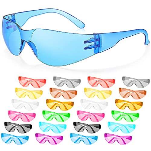 24 Pack Kid Safety Glasses Scratch Resistant Safety Goggles Anti Splash Eye Protection Windproof Protective Goggles Eyewear with Clear Lens Colorful Frame for Child Science Class Lab Party Decor