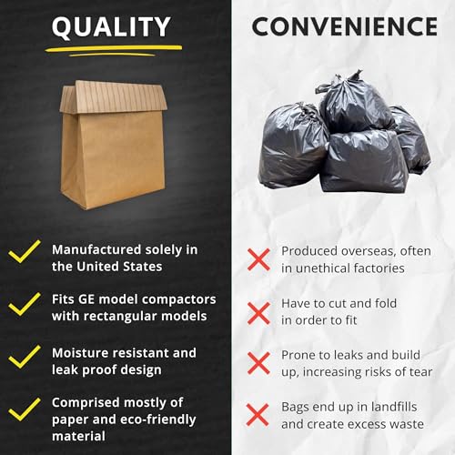 Kitchen Master 12 Pack Pre-Cuffed Compactor Bags, 15-Inch Universal Fit, Paper Liners