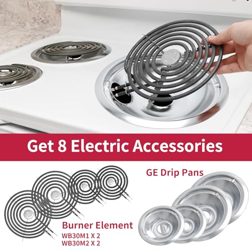 COZZIVITA GE Drip Pans & Stove Burner Element Set for WB30M1/WB30M2 – Includes 6" & 8" Pans, MP15YA/MP21YA