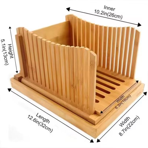 Bamboo Bread Slicer- Adjustable Thickness Bread Loaf Cutter For Homemade Bread, Sturdy Sandwich Bread Slicer With Manual Cutting Guide And Crumb Tray, | Foldable And Compact