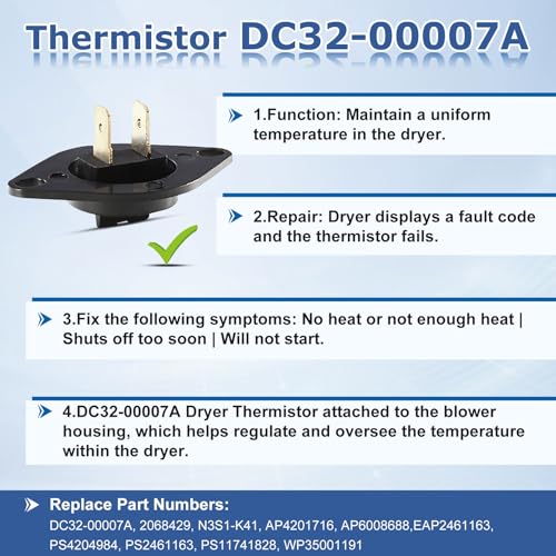 Azdele DC47-00016A Dryer Thermal Fuse Kit for Samsung Kenmore Dryers – Includes Thermostat, Thermistor & Replacement Parts