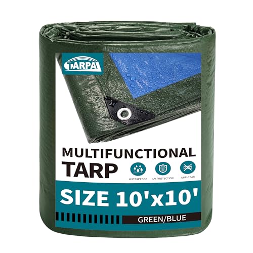 TARPAL 10x10 ft Green Waterproof Tarp - Lightweight 6mil Multipurpose Cover with Reinforced Edges & Grommets