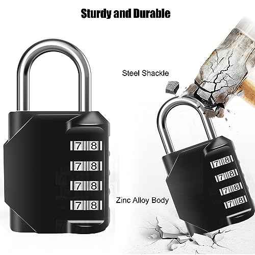Combination Lock Waterproof 4 Digit Padlocks with Combination Code, Zinc Alloy Combination Lock for Door, Tool Boxes, Schools, Gym, Garden, Fences, Reel Cabinet & Storage, Black (1PCS)