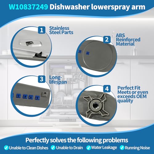 Whirlpool W10837249 Lower Dishwasher Spray Arm - Upgraded Replacement