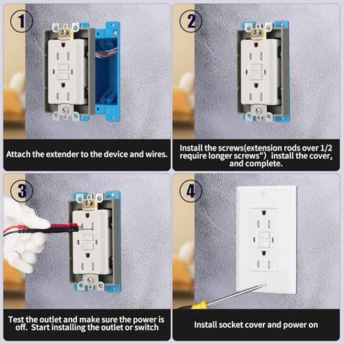 Gray 4-Pack Single Gang Receptacle Outlet Box Extenders 1/2" - Easy Install