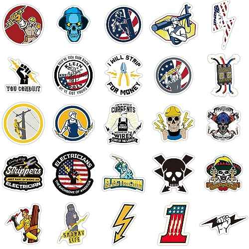 Electrician Stickers for Hard Hats,50pcs Hard Hat Stickers Funny Cool Trendy Electrician Waterproof Vinyl Decals for Helmet Toolbox Water Bottle Electrical Equipment Bumper