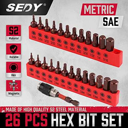 Premium 25-Piece Allen Key Drill Bit Set - Durable Allen Wrench Bits with Strong Magnetic Tips, SAE & Metric Hex Keys