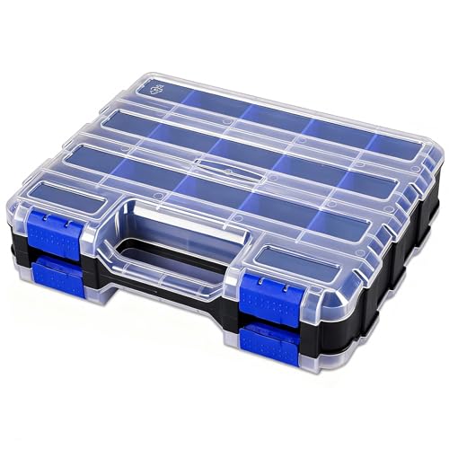 Blue AIDY-PRO Small Parts Storage Case Toolbox - 34 Compartments, Removable Dividers