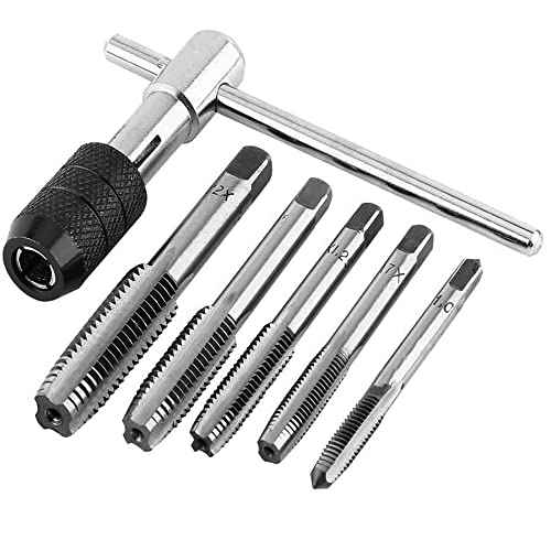 Mesee 6 Pcs Tap Wrench Tool Set, Adjustable T-Handle Tap Holder Wrench with Machine Screw Thread Metric Plug Taps M3 M4 M5 M6 M8 Taps for Metal/Aluminum/Plastic/Wood