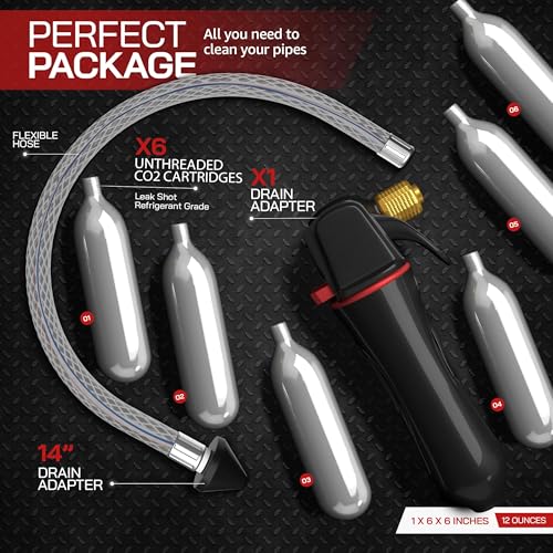 Homiom Gallo Drain Gun – AC Drain Line Cleaner Tool with Flexible Hose & 6 CO2 Cartridges