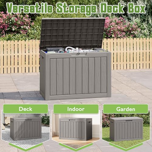 Grey 45 Gallon Outdoor Waterproof Deck Storage Box - GULAIMOAO