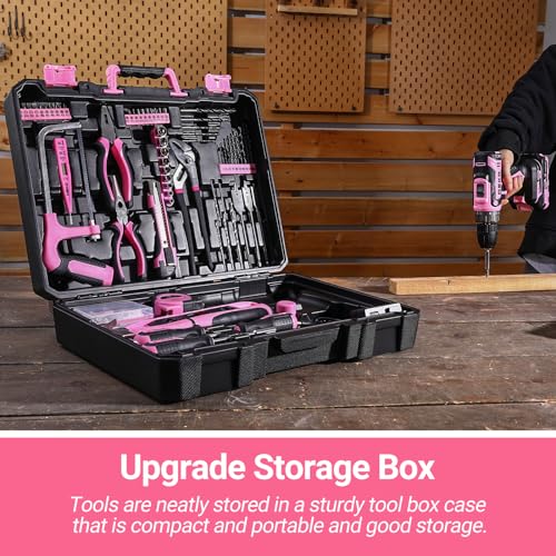 Pink 20V Cordless Power Drill Set with Battery & Tool Box - DEKOPRO