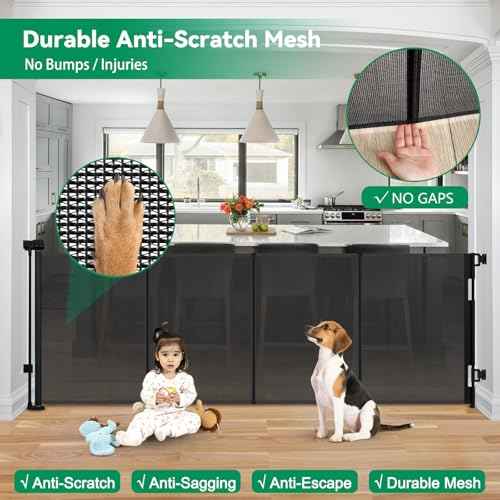 Reinforced 85" Wide Retractable Baby Gates Extra Wide Retractable Dog Gate with Support Rods ? Prevent Crawling Under, Indoor Wide Baby Gate Outdoor Retractable Gate, Puppy Gates for The House, Black