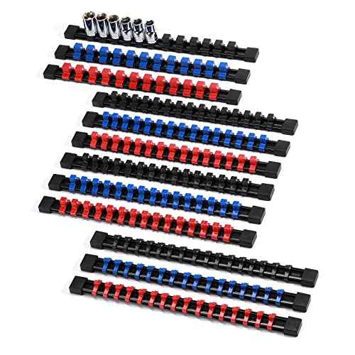 Mayouko 12PCS ABS Socket Organizer, Portable Socket Rail Holder for Toolbox, 1/4 Inch x 48 Clips, 3/8 Inch x 90, 1/2 Inch x 36
