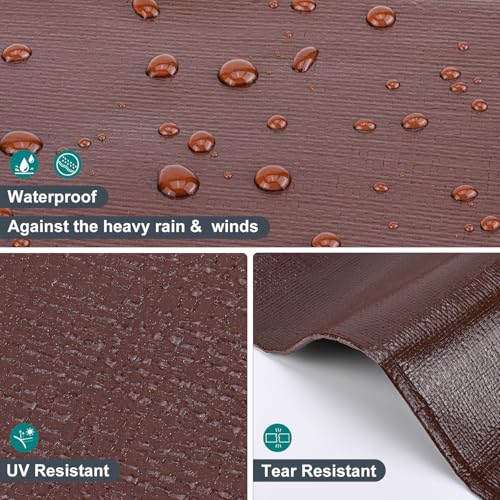 Patiobay 8x10 FT Heavy Duty Waterproof Brown Tarp 14 Mil - UV & Weather Resistant