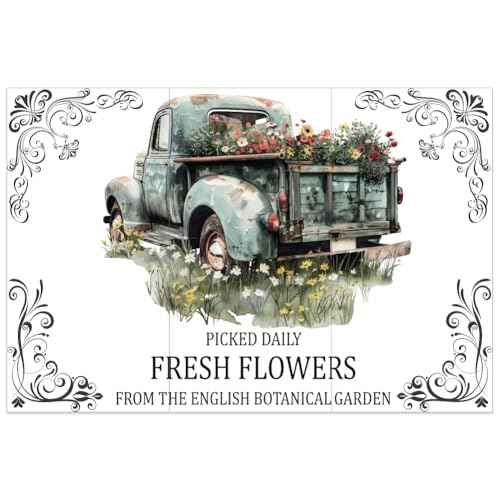 OLYCRAFT 3pcs/Set Vintage Truck Flowers Rub on Transfer Stickers 11.8x5.9 Inch Self Adhesive Decals PVC Damask Waterproof Decorative Stickers Wall Art Decals for Bedroom Living Room Decoration