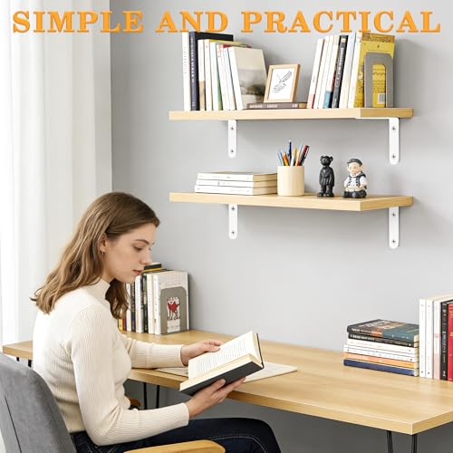 Alise White Floating Shelf Brackets 5x3 Inch, Heavy Duty L Wall Mounts, 4 Pcs