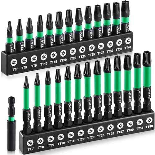 27PCS Impact Torx Bit Set (TT7-TT40), S2 Steel Security with Tamper Proof & Magnetic Screwdriver Bits, 1"&2" Long CNC Machined Torx Set with Compact Storage Case