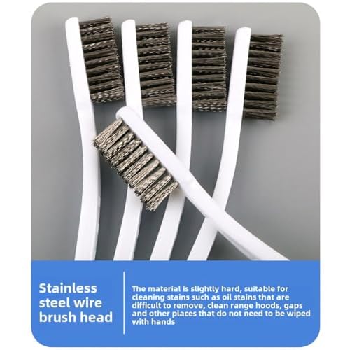 Stainless Steel Wire Brushes - Heavy-Duty Reinforced Bristle Cleaning Brushes for Kitchen, Industrial Use, Walnut Carving Gaps, Rust Removal & Polishing (5-Pack, 18cm White Handle)