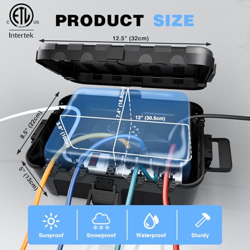 Flemoon Large Outdoor Waterproof Electrical Box 12.5x8.5x5 inch Black Weatherproof Outlet Cover
