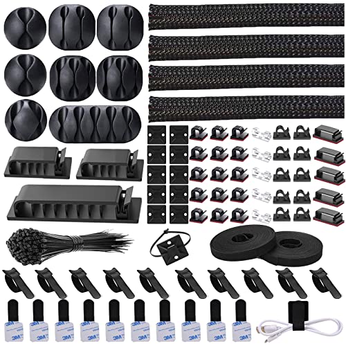 192 pcs Cable Management Kit with Wire Sleeves, Ties & Clips for Organizing Cables