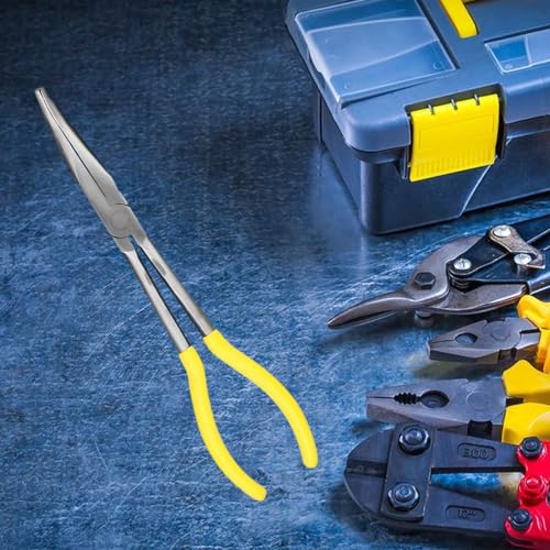 11 Inch Long Reach Long Nose Pliers | Designed for Mechanics, Technicians, and Contractors | Work with Delicate or Difficult-to-Reach Pieces | Milled-Jaws | Steel ¡°45 Degree Bent Nose Plier