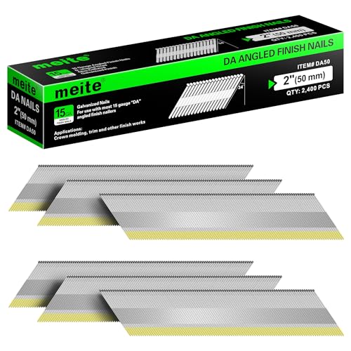 Meite 15 Gauge Angled Finish Nails 2 Inch 34 Degree Galvanized, 1 Box (2,400 PCS)