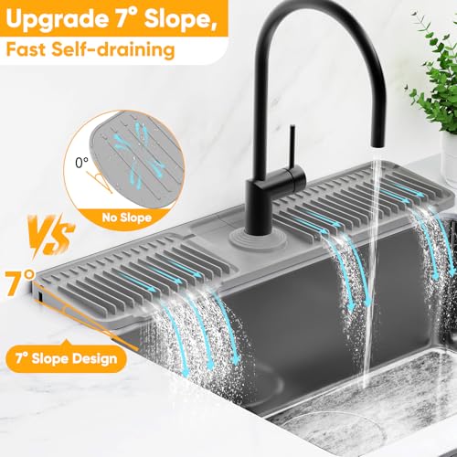 Snoquir 24'' Gray Faucet Splash Guard Mat for Kitchen Sink Water Splash Prevention