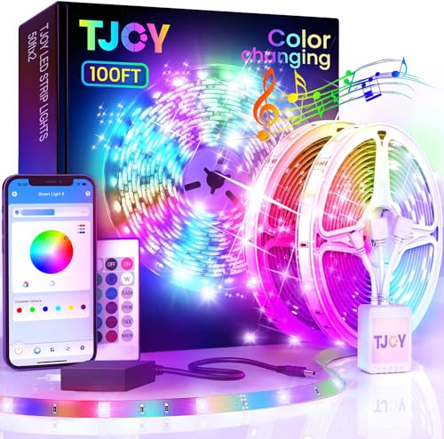 TJOY 100ft RGB LED Strip Lights with Bluetooth App & Remote for Bedroom, Party, Kitchen