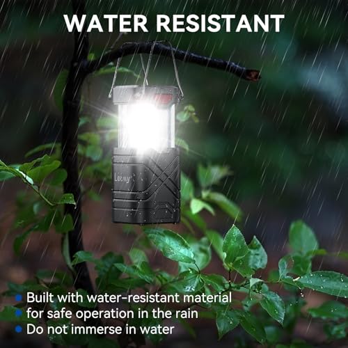LETMY 4-Pack Camping Lanterns - Rechargeable Solar & USB Powered, Battery Backup, Waterproof, Emergency Outdoor Lights - Black