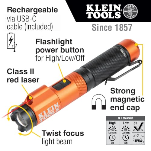 Klein Tools Rechargeable Magnetic LED Flashlight with Laser Pointer