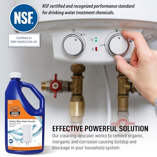 Chromex Tankless Water Heater Flush Kit with NSF Descaler & 1/6HP Pump - 1 Quart with Standard Hoses