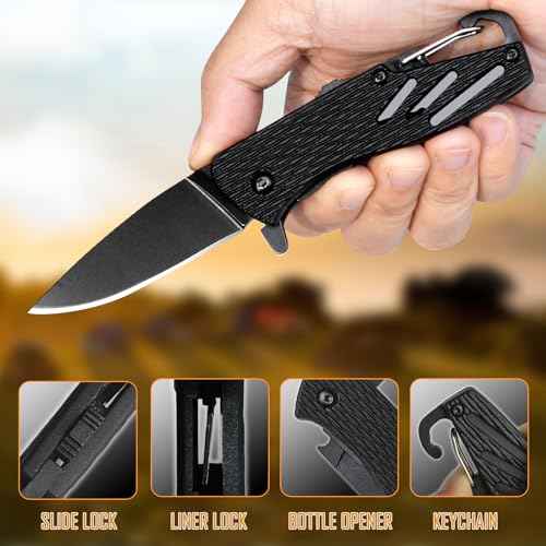 Keychain Folding Knife, Small Pocket Knife with Safety Lock, 2.5" Steel Blade, Bottle Opener, Great EDC Tool for Father's Day Gift (Model 6175P)