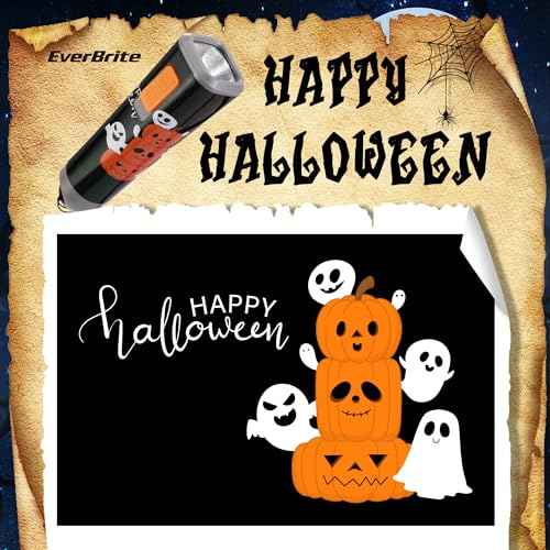 EverBrite Halloween Flashlights Halloween Gifts, Small LED Flash Light Handheld Torch with Lanyard 3AAA Battery Included, 1 Pack-Black