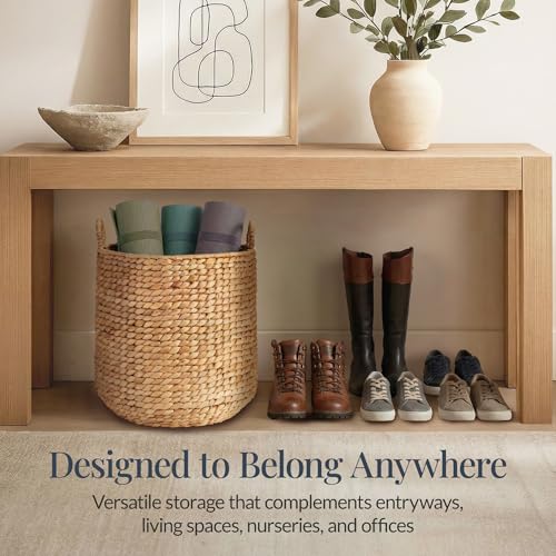 Round Water Hyacinth Storage Basket with Handles - Natural 16x16x20 in