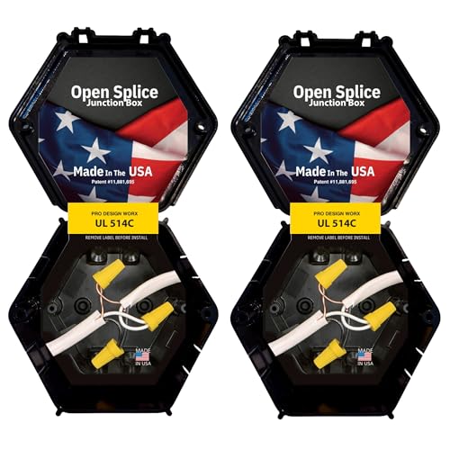 2-Pack UL 514C Polycarbonate Open Splice Junction Boxes - Durable Black Enclosures for Safe Wiring