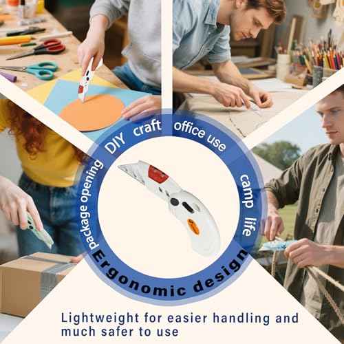 4 Pack Folding Utility Knife with 10 Extra Blades,Box Cutters with Button Lock Mechanism,Razor Knife for Home,Office and Warehouse,4 Colors.