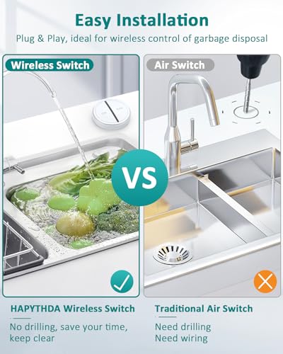 Wireless Garbage Disposal Switch with 15A/1500W Anti-Surge Remote Control