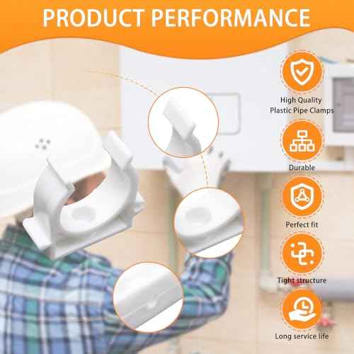 PEX Clips Pipe Clamp 3/4 Inch, 20 Pack 20 mm Pipe Hangers Pipe Holder PEX Tubing Clamps PVC Water Pipe Support, Plastic U-Shaped PVC Pipe Clamps Tools With Screws, White