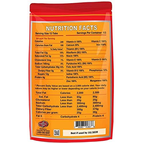 120 tabs Snack Food for 10 Days Emergency Survival MREs Meals Ready-to-eat Bugout for Travel Camping Boating Biking Hunting Activities Gluten Free and Non-GMO 25 Years Shelf Life - Vanilla Malt Flavor