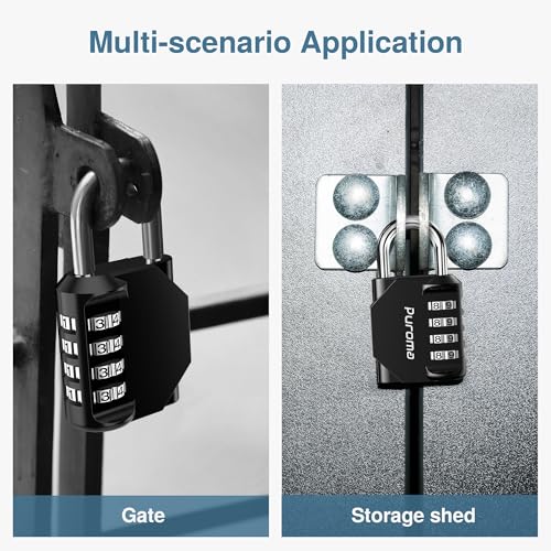 Puroma 2 Pack Combination Lock for Gym Lockers, 4-Digit Steel Padlock, Black