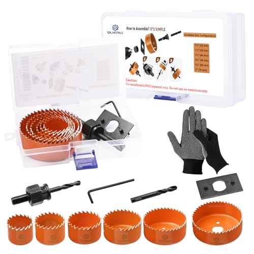 11-Piece Hole Saw Kit (1-1/4" to 3" / 32-76mm) with Mandrels, Arbor, Gloves & Case for Soft Wood, PVC Board, Plywood