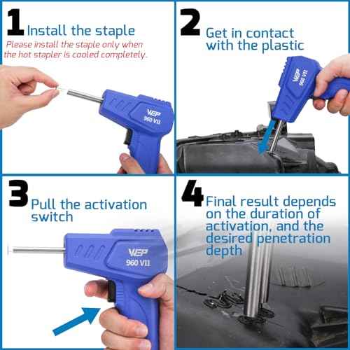 WEP 960-VII Plastic Welder Kit 110V with Ergonomic Grip and LED lights with 350 Hot Staples and Pliers for Car Bumper Plastic Welding, Plastic Gas Tank Repair, a Great Automotive Tools for Mechanics