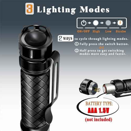 Mini Flashlight 3 Modes Small Flashlights LED Powerful High Lumens Tactical Pen Light with Clip,Slim Portable Pocket Compact Torch for Emergency Inspection AAA Battery Water-Resistant(3.4 & 5.2 inch)