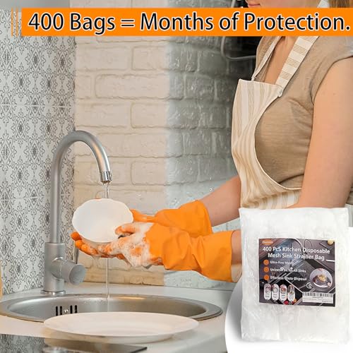 Disposable Sink Drain Covers 400 Pack - Ultra-Fine Mesh Food & Hair Strainer Bags